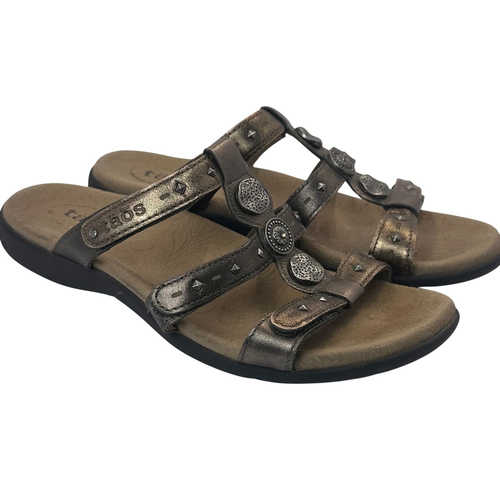 Taos Trulie Bronze Metallic Leather Adjustable Comfort Strappy Sandals Womens 8